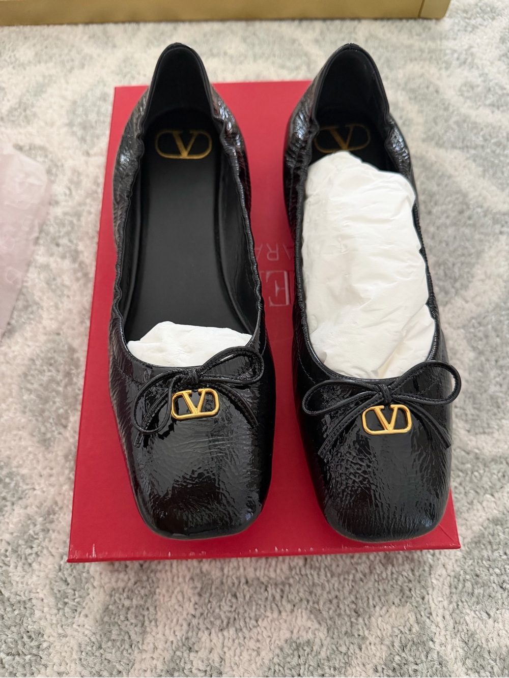 Valentino Garavani Black Patent VLogo Bow Ballet Flats